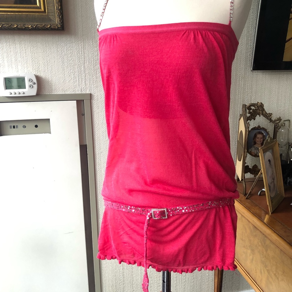 Iisli fuchsia / crystals tunic dress shirt sz S